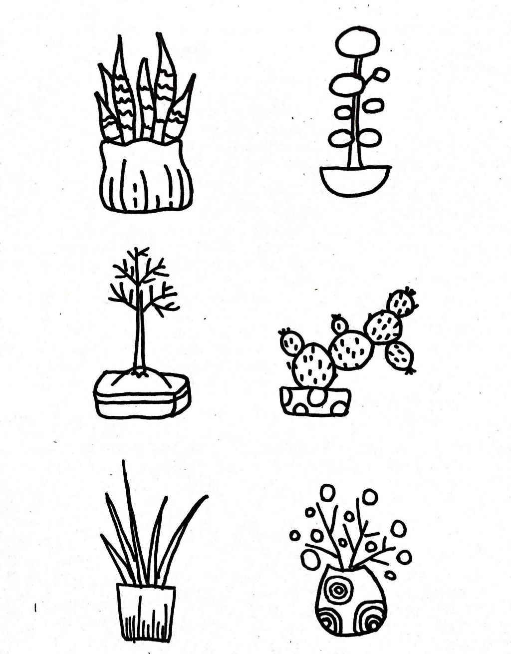 盆栽植物花盆简笔画，手抄报、手账都可以用！ ?