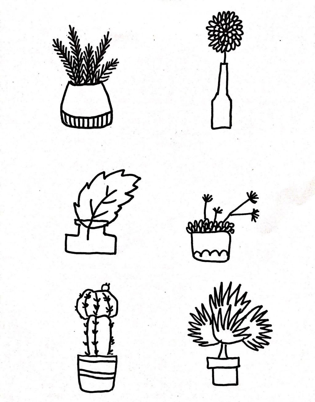 盆栽植物花盆简笔画，手抄报、手账都可以用！ ?