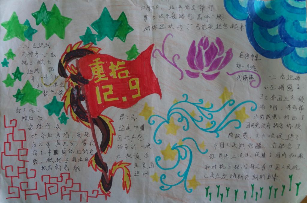 2022最新129运动手抄报，铭记一二九歌颂中华魂