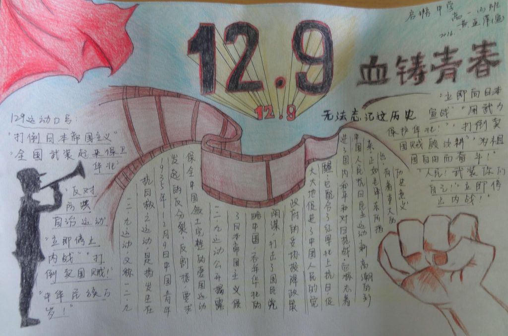 2022最新129运动手抄报，铭记一二九歌颂中华魂