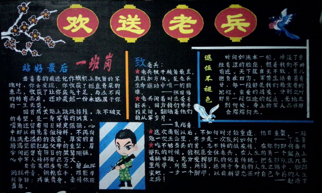 部队欢送老兵黑板报