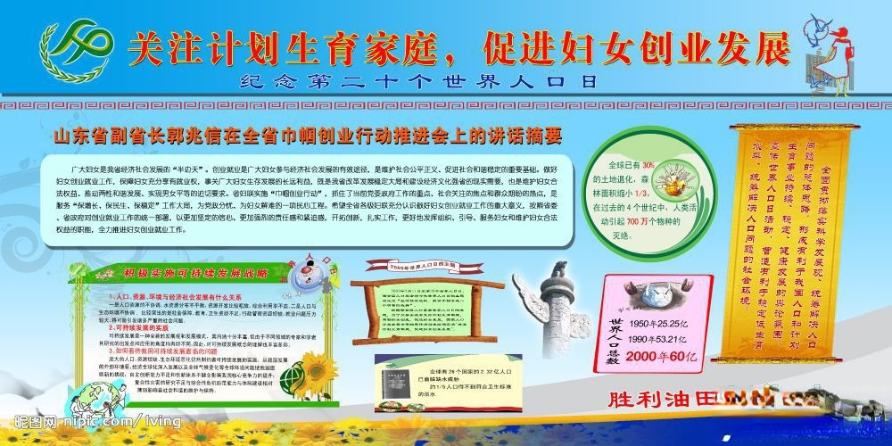 胜利油田纪念第二十一个世界人口日板报