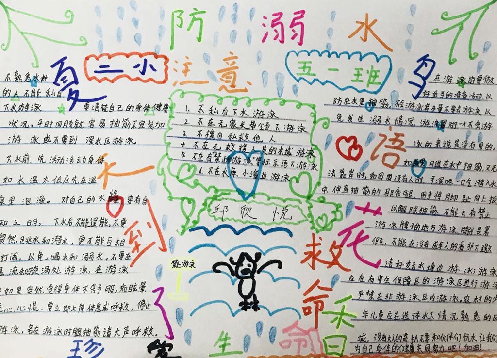 五年级防溺水关爱生命手抄报