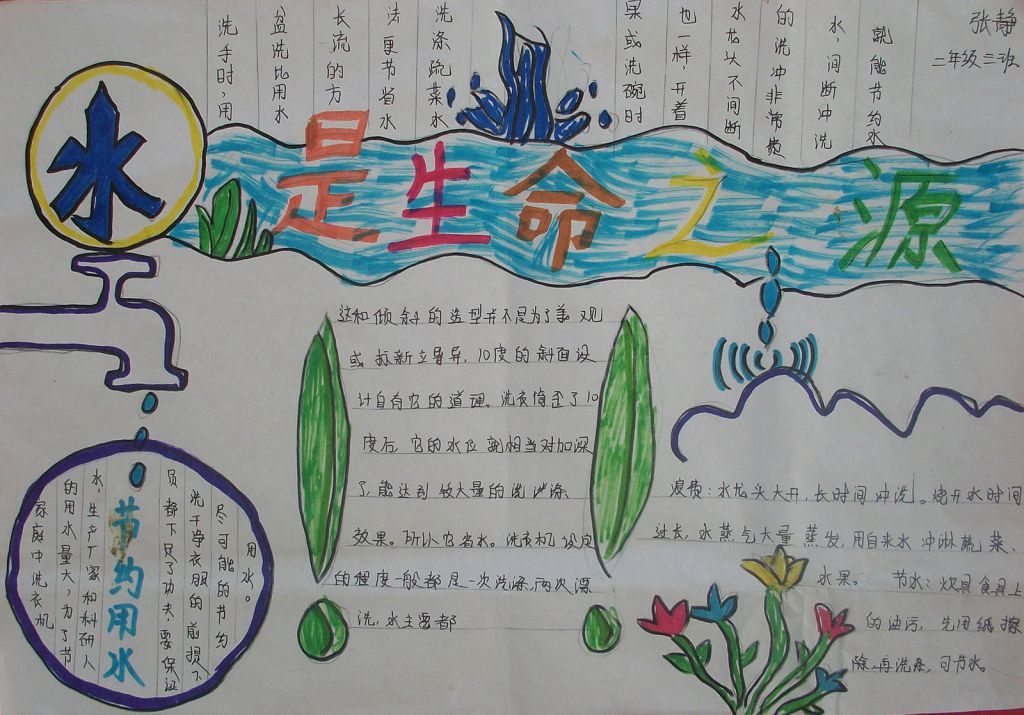 简单漂亮的节水手抄报:水是生命之源 简单漂亮的节水手抄报:水是生命之源