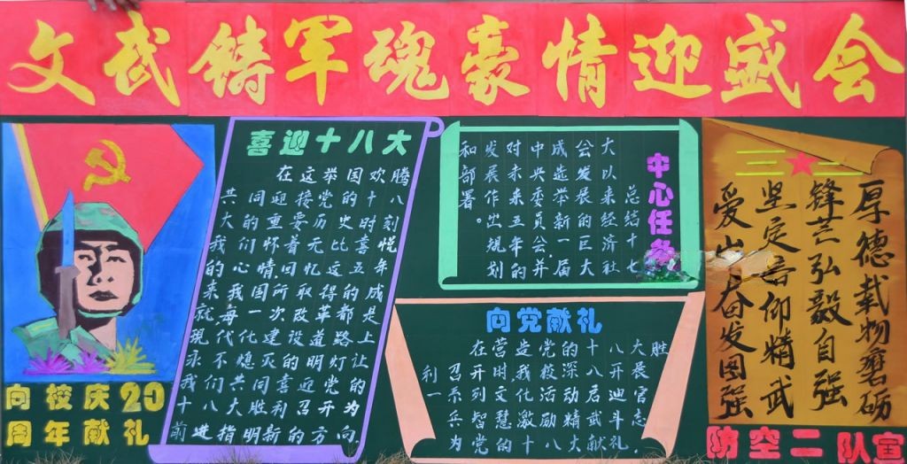 校庆20年黑板报_文武铸军魂豪情迎盛会