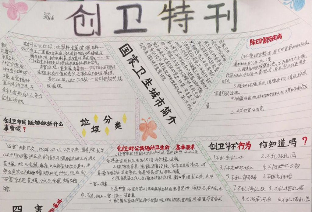 创建卫生城市手抄报简单又漂亮，城市创卫你我他