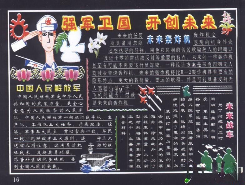 中国人民解放军节日黑板报：强军卫国 开创未来