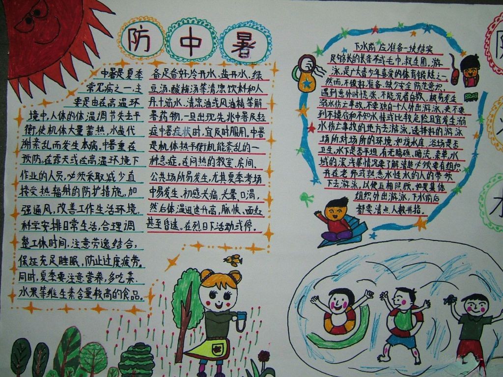 防中暑防溺水手抄报设计图片