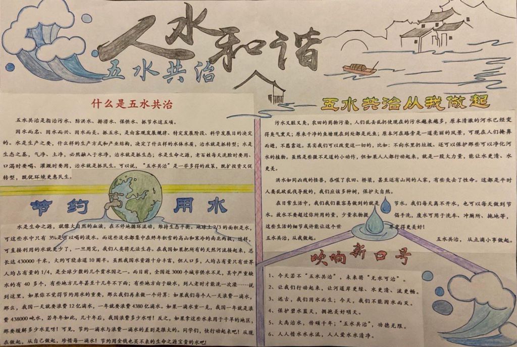 人水和谐手抄报，五水共治从我做起