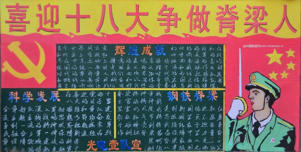 光电部队黑板报_争做脊梁人