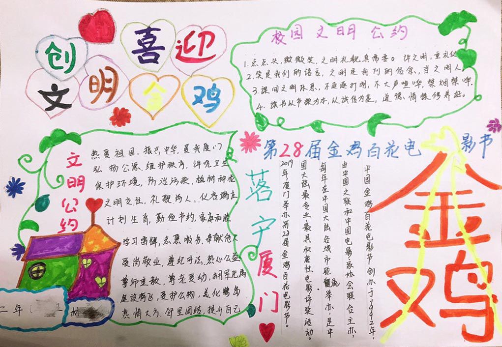 创文明城喜迎金鸡手抄报，第28届金鸡百花电影节