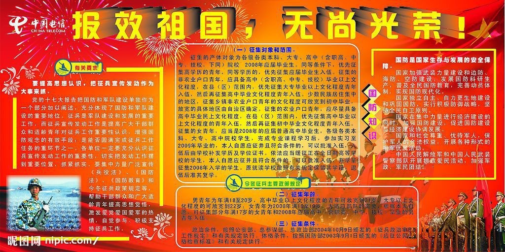 征兵宣传板报-报效祖国，无尚光荣