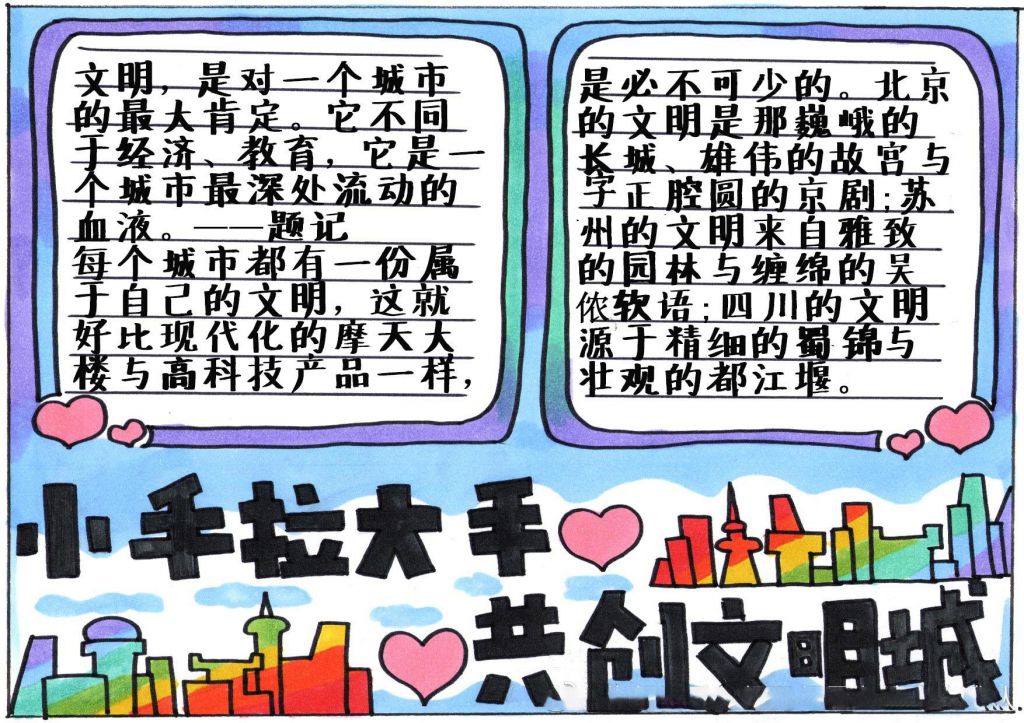小手拉大手共创文明城手抄报