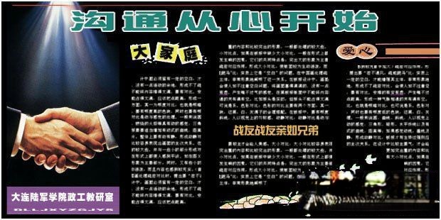 部队思想教育主题黑板报设计：沟通从心开始