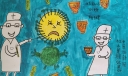 抗击新冠疫情儿童画，雷火送瘟神