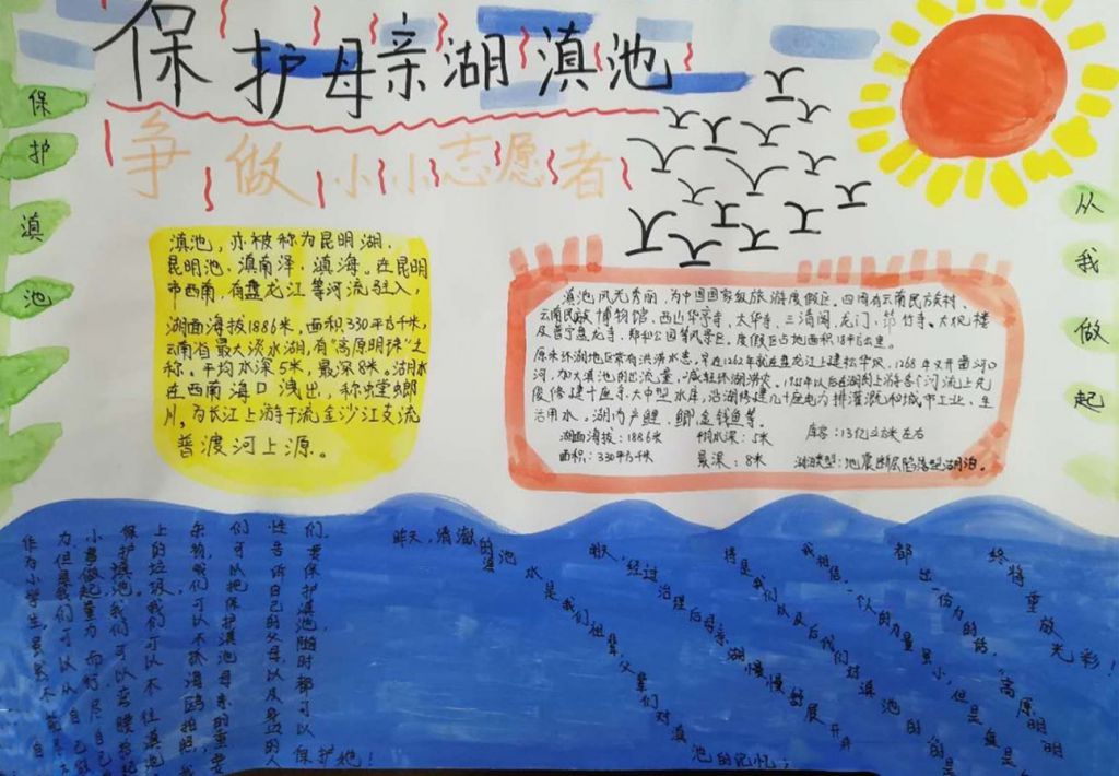 保护母亲湖滇池手抄报