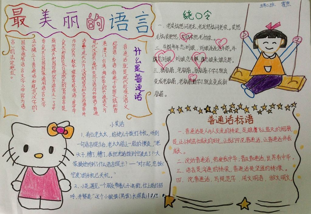 推广普通话共筑中国梦手抄报