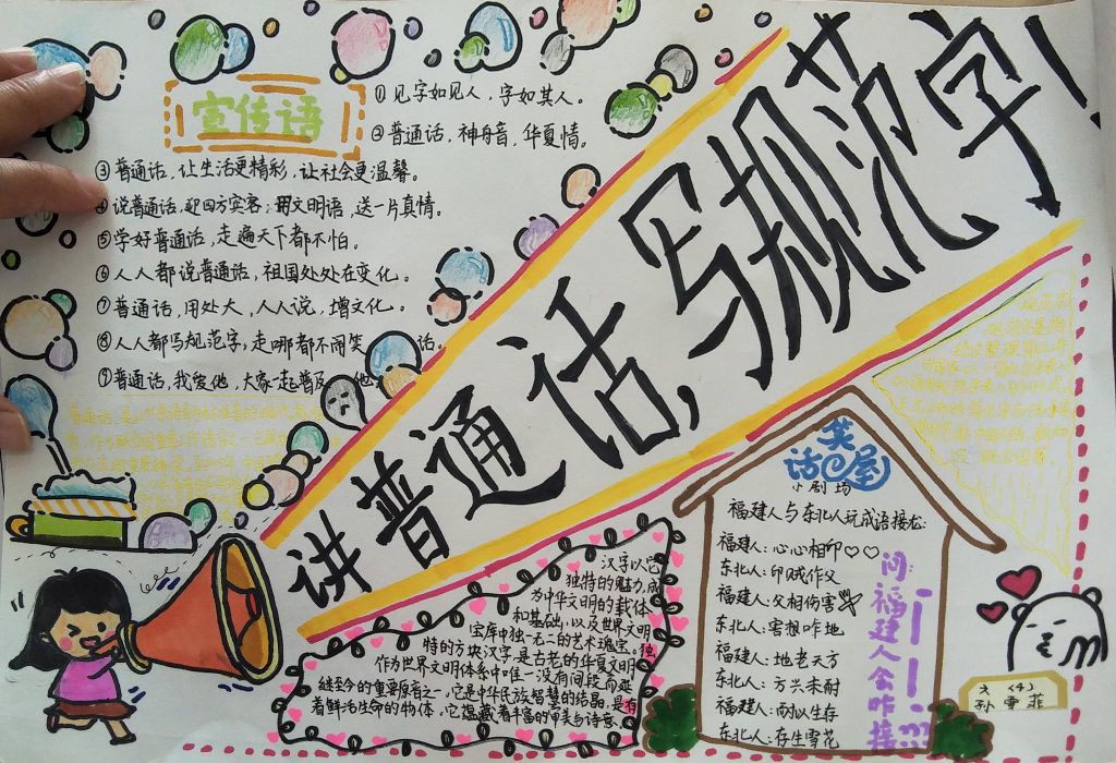 讲普通话写规范字手抄报，六年级学生