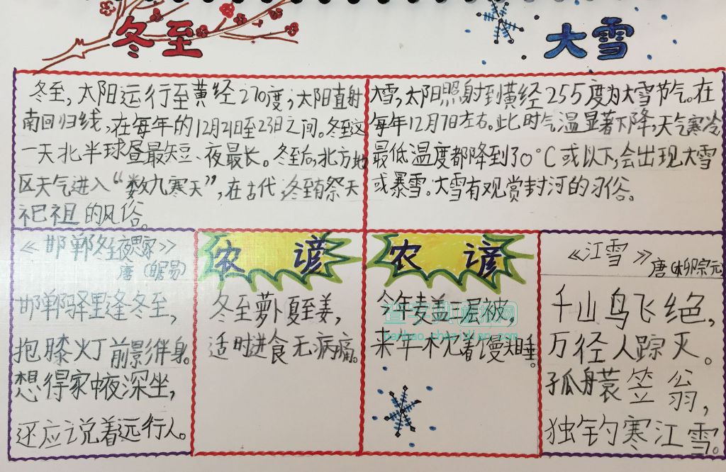 冬至大雪手抄报