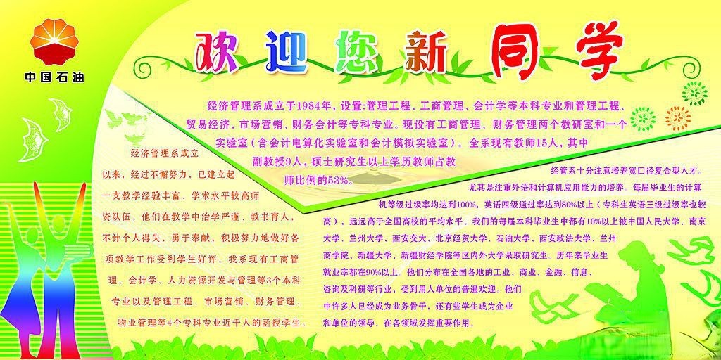 中国石油经济管理系欢迎新同学板报