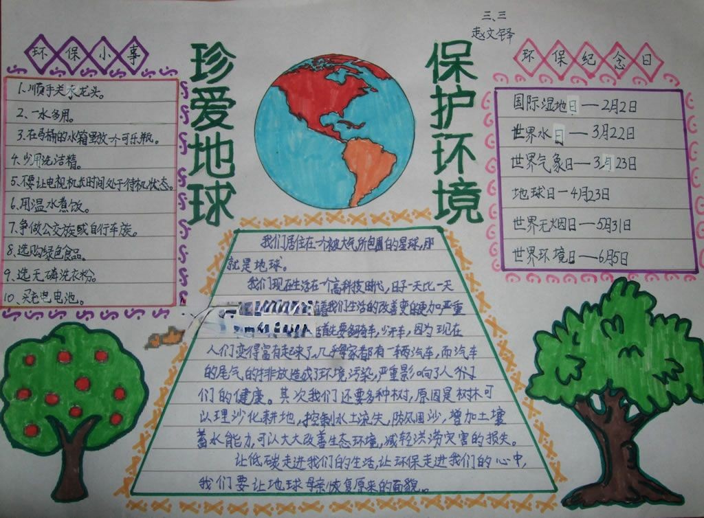 珍爱地球保护环境手抄报