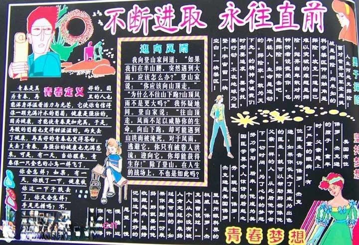 中学生青春梦想主题黑板报：不断进取 勇往直前