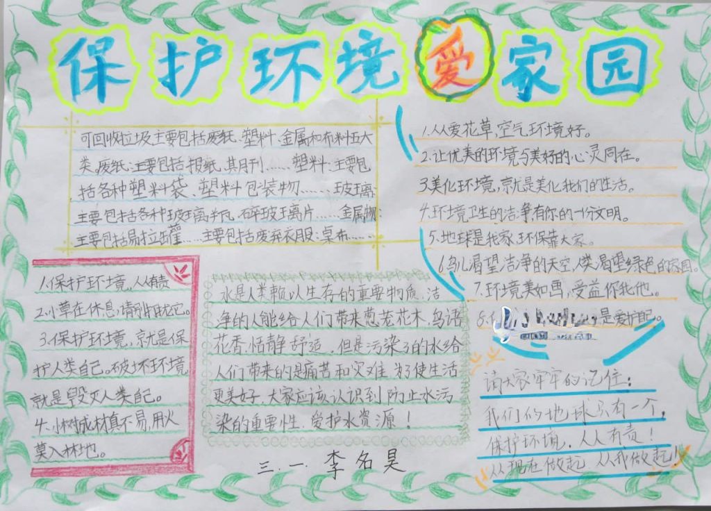 保护环境爱家园手抄报