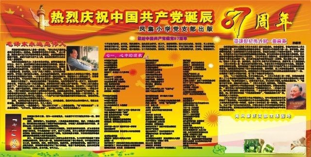 热烈祝贺中国共产党诞辰88周年板报
