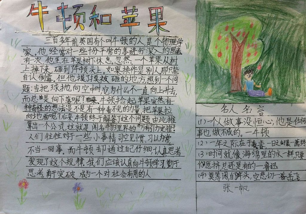 牛顿和苹果手抄报图片