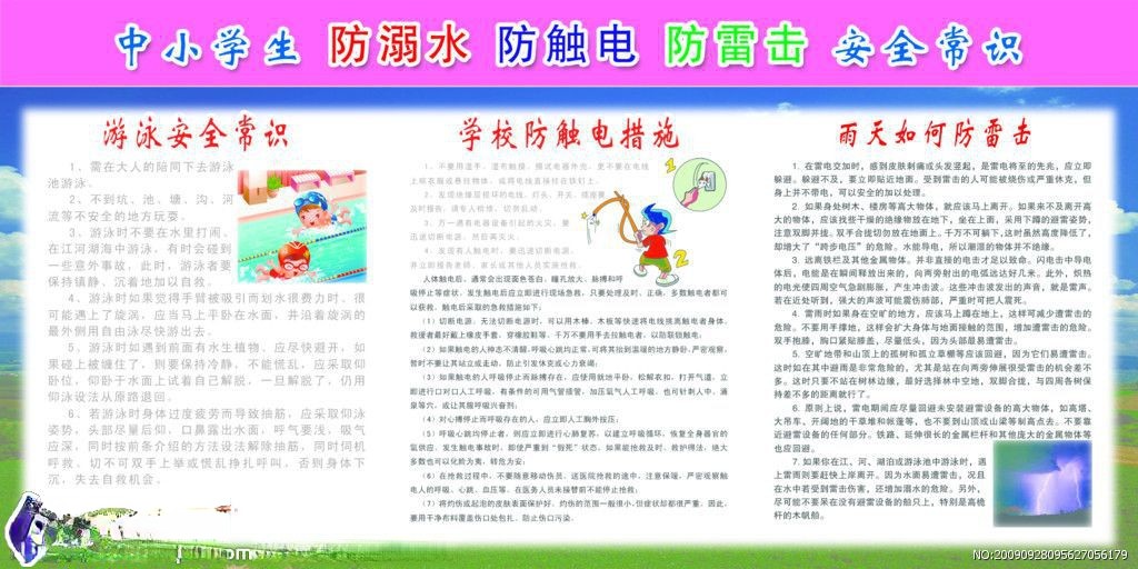中小学生防溺水防触电防雷击安全常识板报