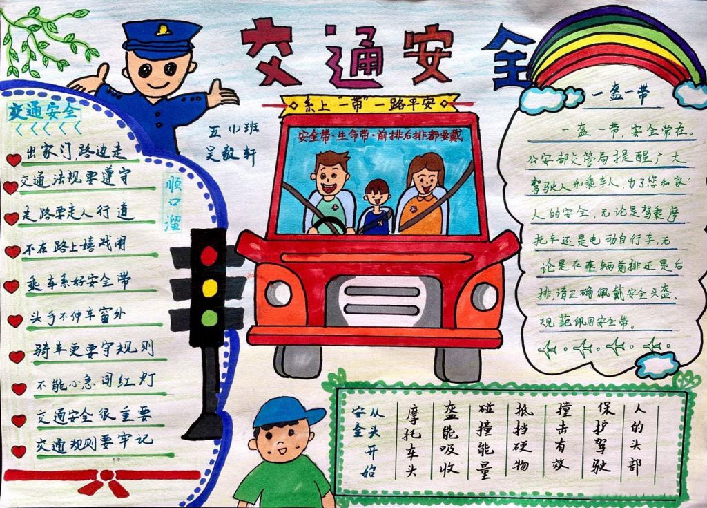 一盔一带守护安全手抄报图片，幸“盔”有你安全出行记心间