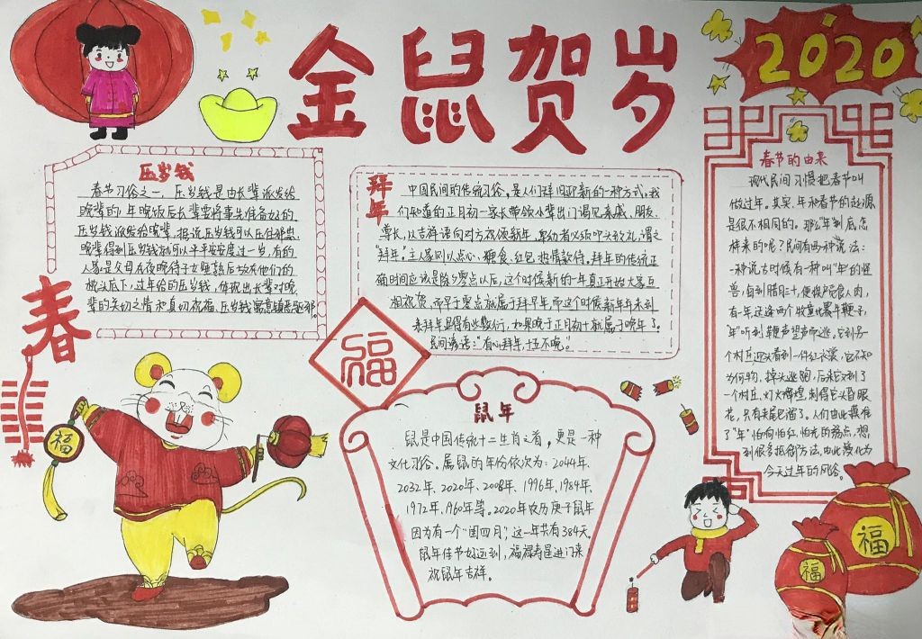 2022年金鼠贺岁手抄报，欢天喜地迎鼠年