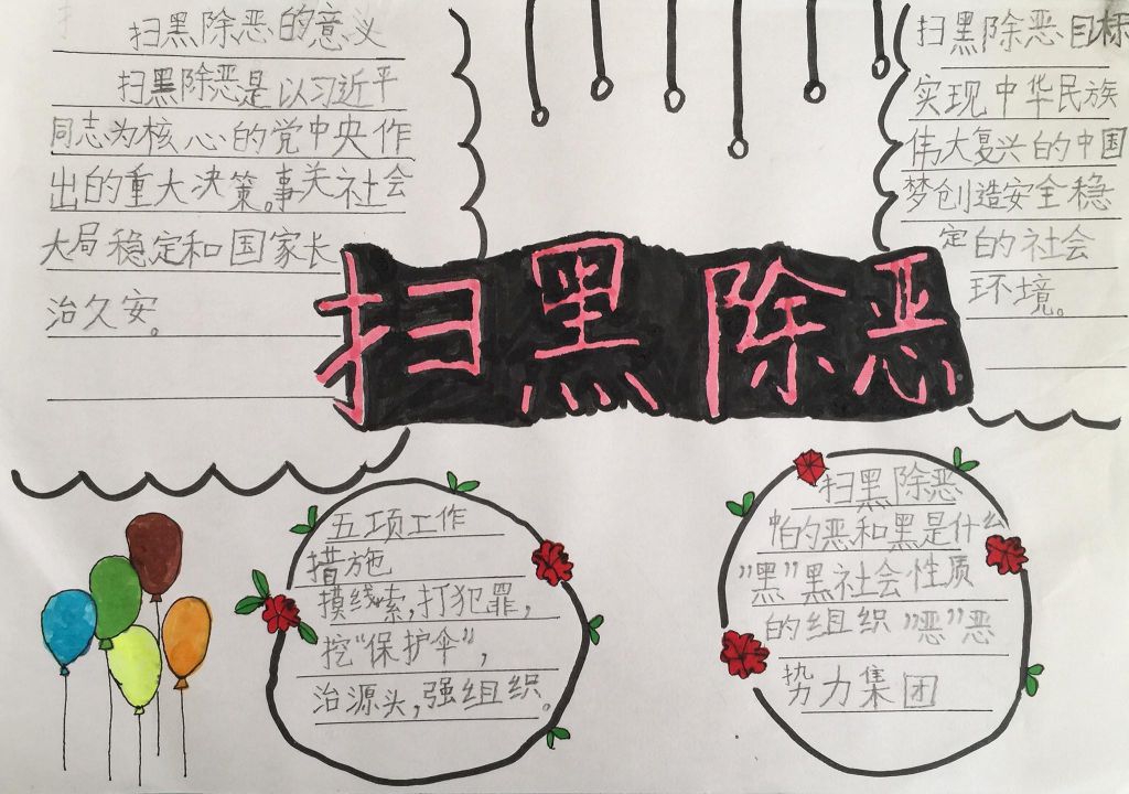 扫黑除恶手抄报图片大全，黑恶不除国无宁日