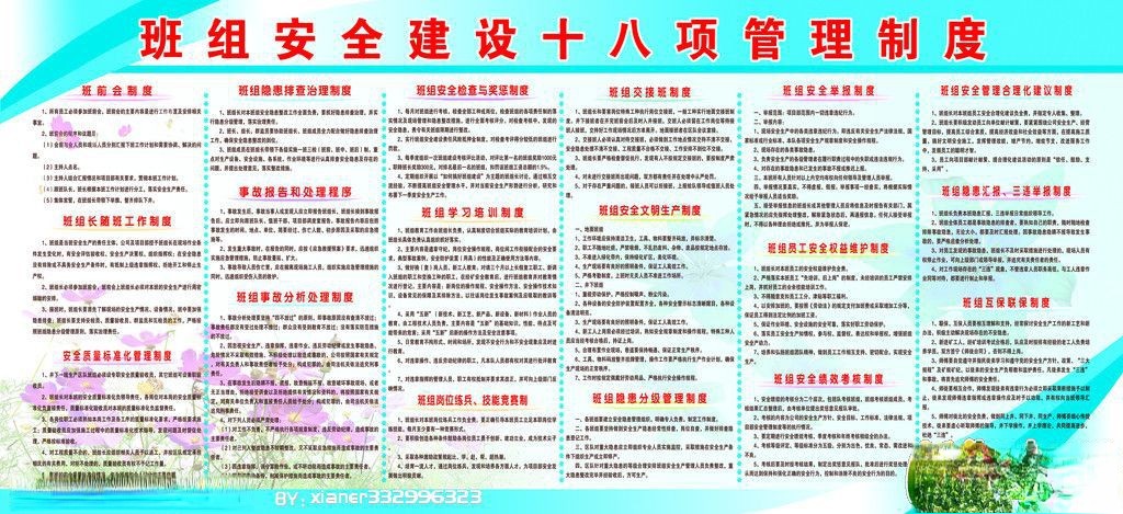 班组安全建设十八项管理制度展板设计