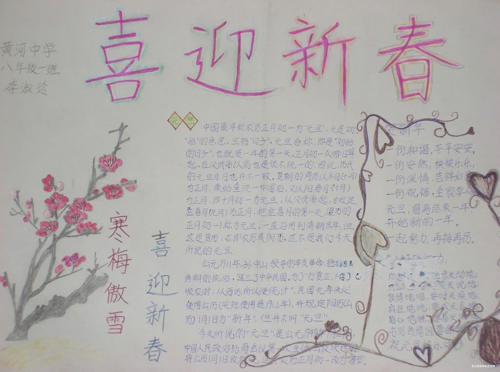 中学生元旦手抄报图片