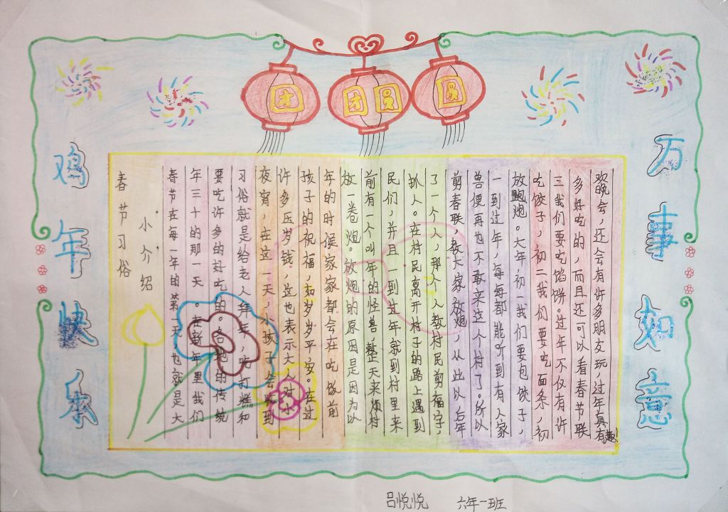 欢乐过春节闹元宵手抄报
