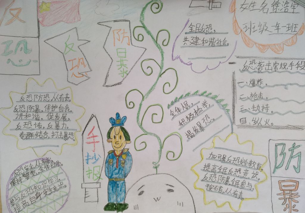 校园反恐防暴手抄报