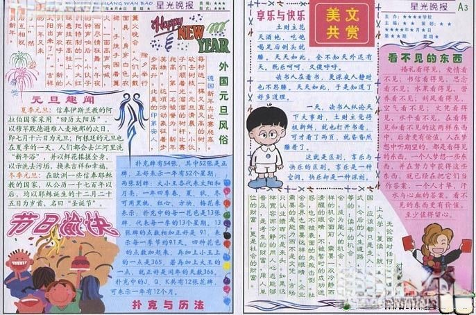 小学生庆祝元旦电子板报：星光晚报
