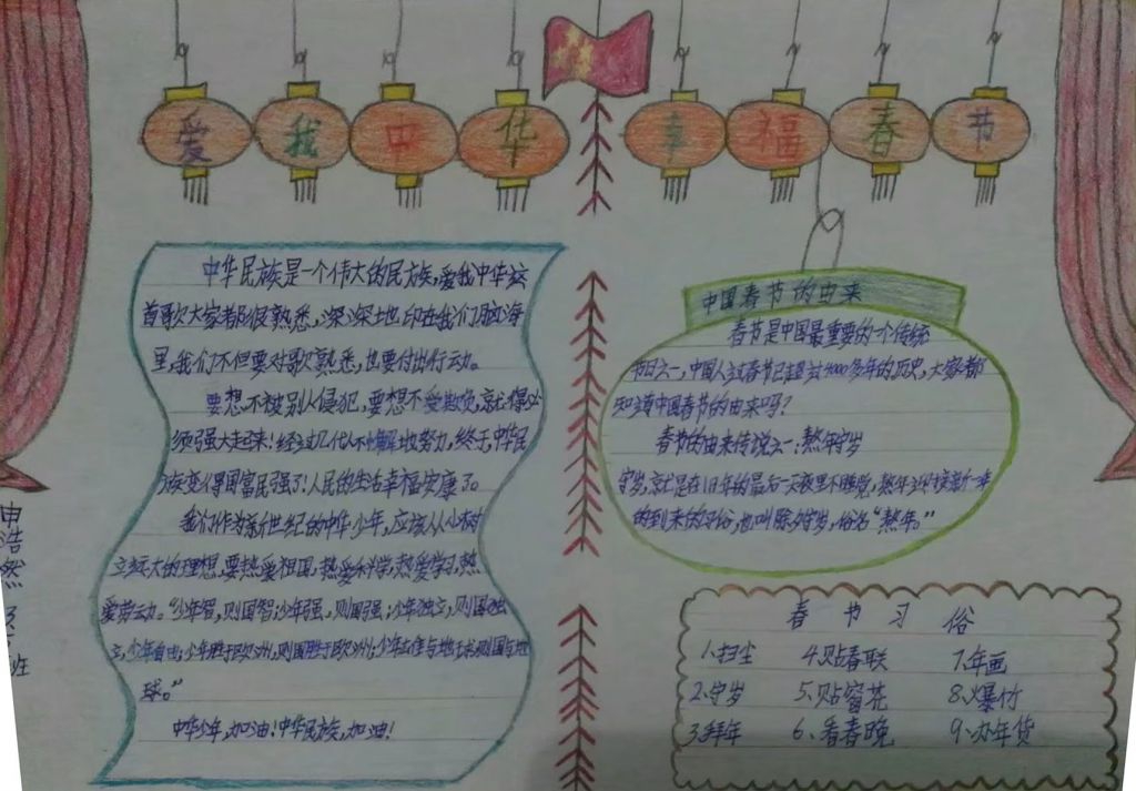 爱我中华 幸福春节手抄报 爱我中华 幸福春节手抄报