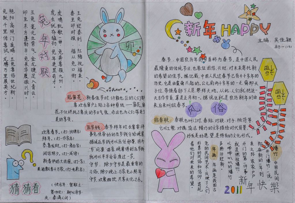 快乐鸡年春节手抄报简单又漂亮