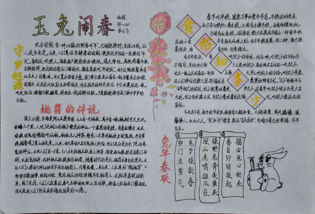 缤纷冬日的春节文化手抄报