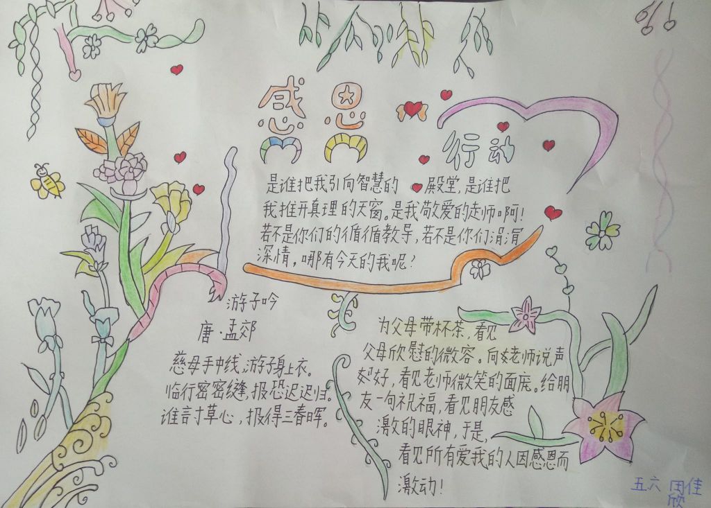 感恩手抄报图片简单又漂亮，感恩我们在行动
