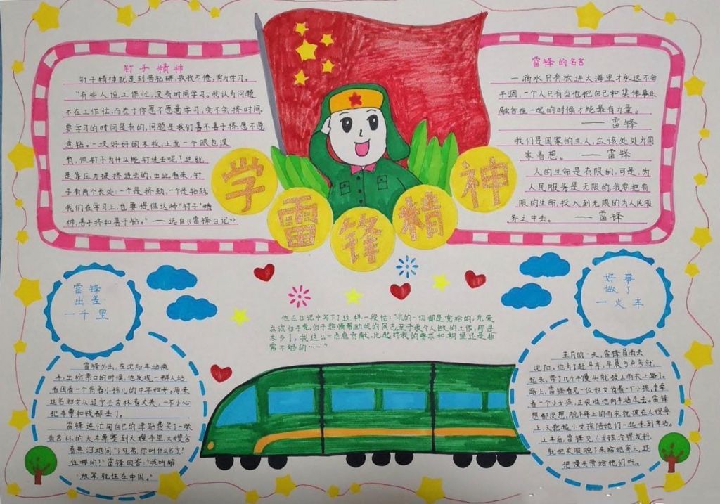 画笔下的雷锋手抄报，心目中的英雄
