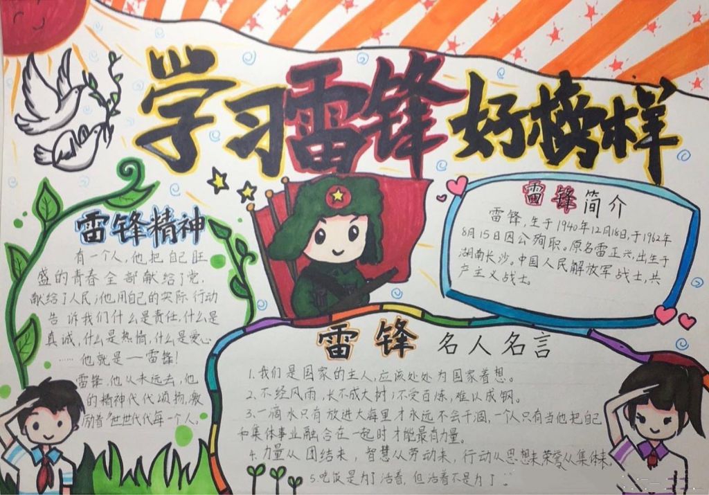 画笔下的雷锋手抄报，心目中的英雄