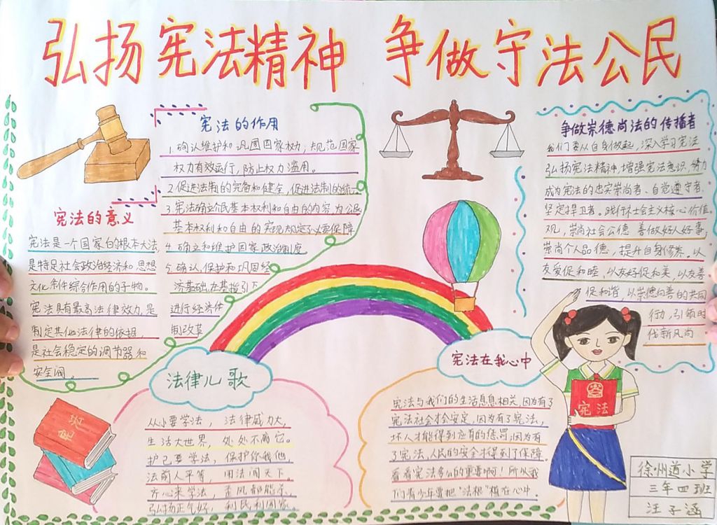 弘扬宪法精神争做守法公民手抄报，学习宪法宣传宪法遵守宪法