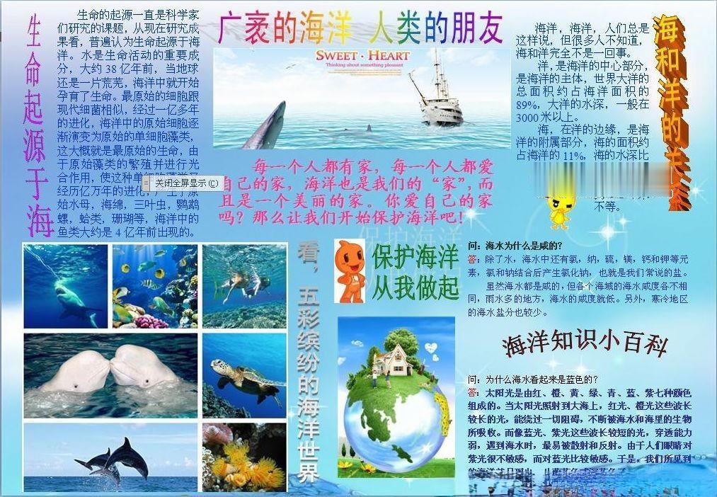 海洋—人类的朋友手抄报