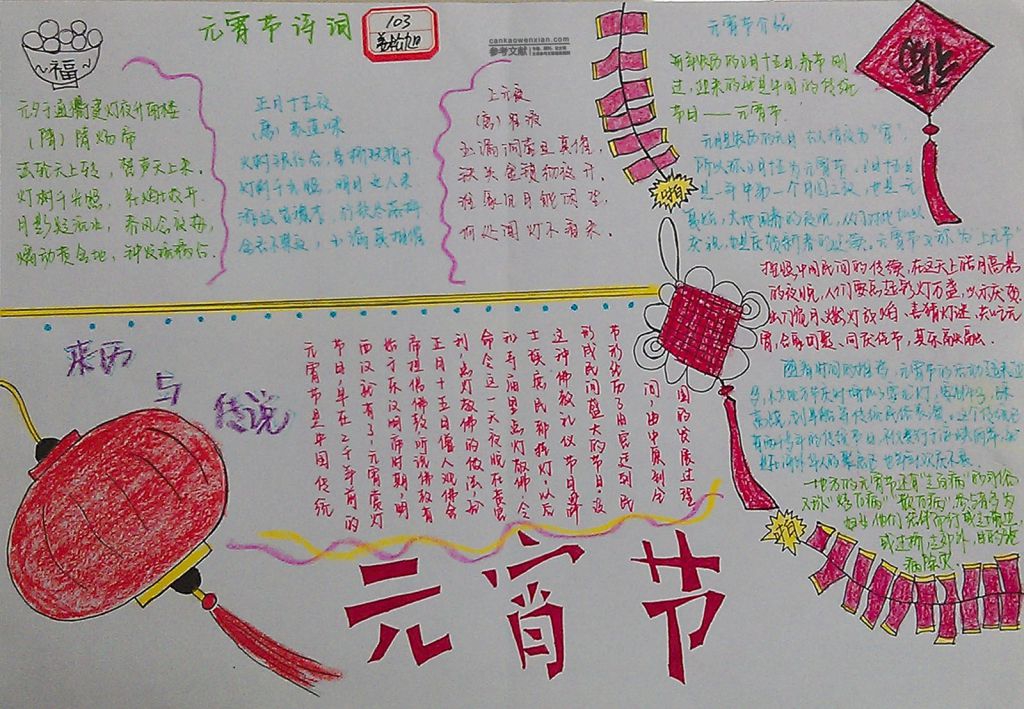 元宵节来历与传说手抄报