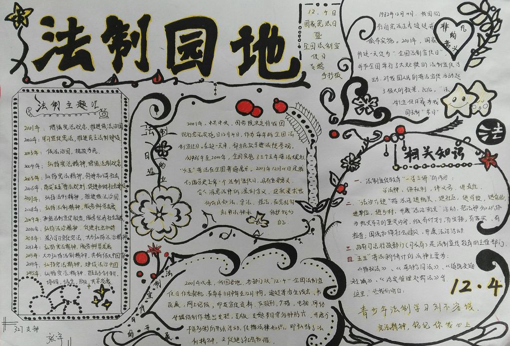 2022年124法制日手抄报作品：加强青少年法制教育 普及法律知识
