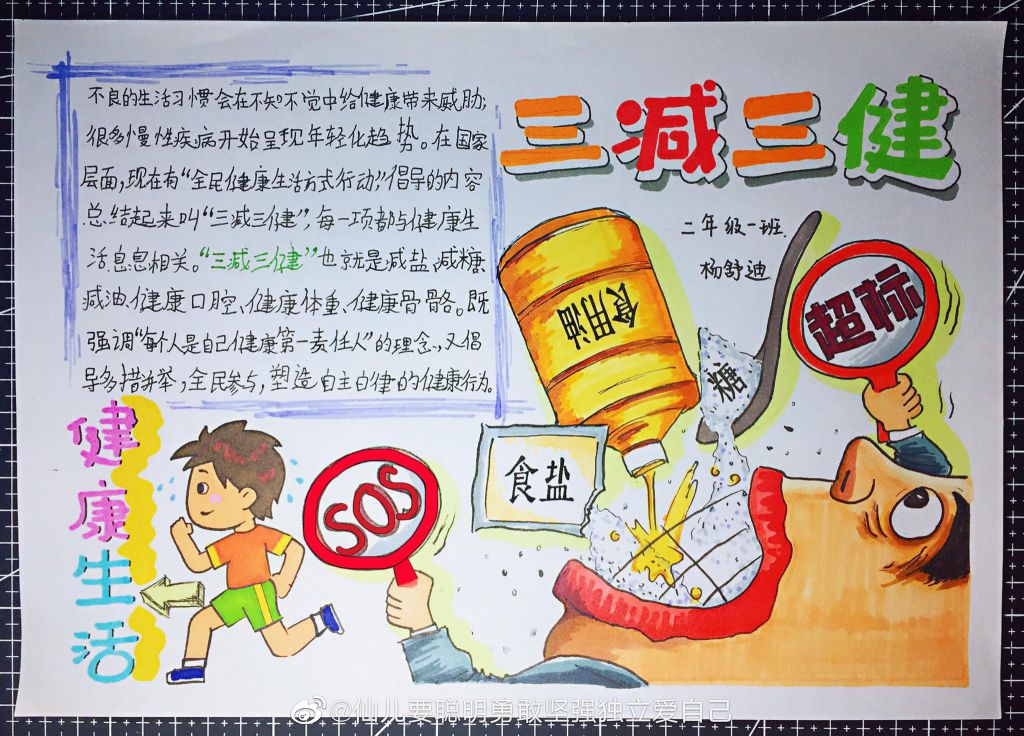 三减三健手抄报，健康生活