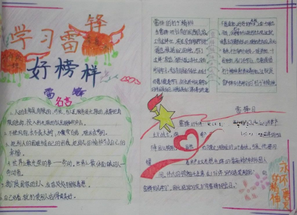 红星闪闪学雷锋手抄报图片
